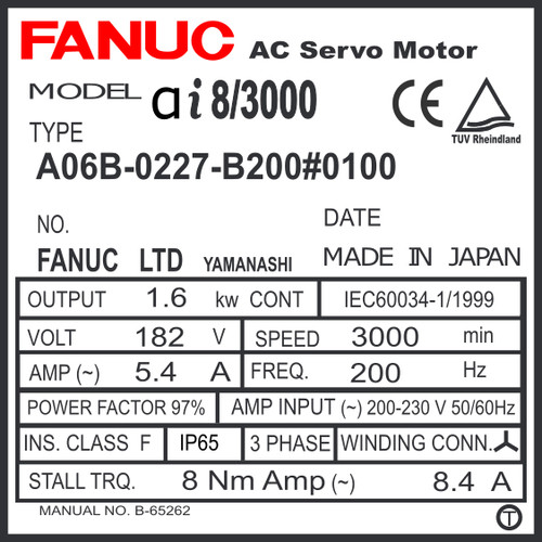 A06B-0227-B200#0100 - AC SERVO MDL AiF8/3000, ST, KEY, a1000, IP67