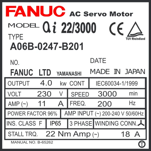 A06B-0247-B201 - AC SERVO MOTOR MDL AiF22/3000. ST, KEY, i1000