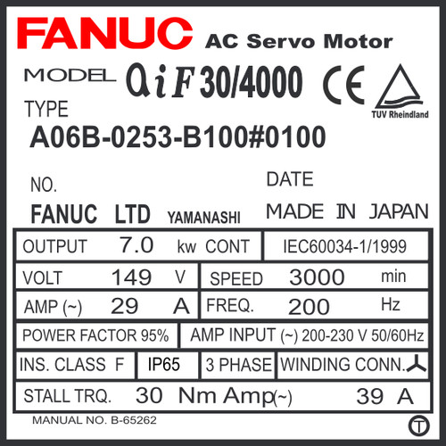A06B-0253-B100#0100 - AC SERVO MDL AiF30/4000, ST, SLK, a1000, IP67