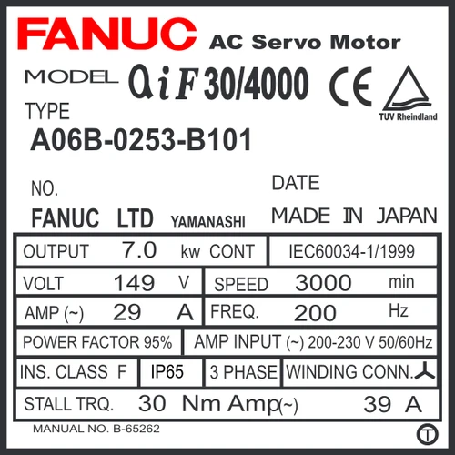 A06B-0253-B101 - AC SERVO MOTOR MDL AiF30/4000, ST, SLK, i1000
