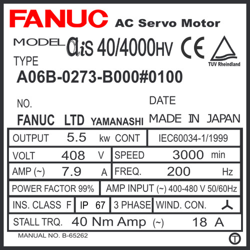 A06B-0273-B000#0100 - AC SERVO MDL AiS40/4000HV, TPR, a1000, IP67