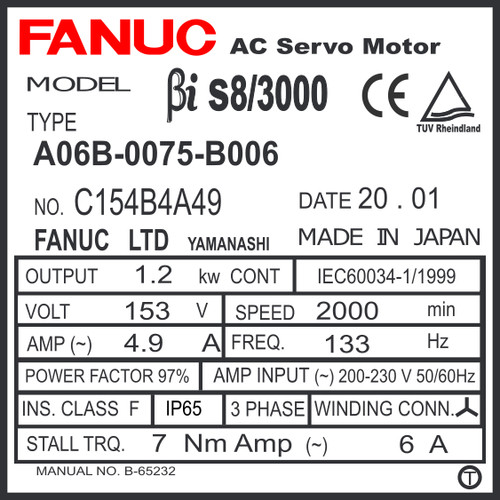 A06B-0075-B006 - AC SERVO MDL BiS8/3000, TPR, bia128