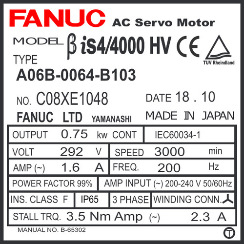 A06B-0064-B103 - AC SERVO MDL BiS4/4000HV, ST, SLK, b128ia