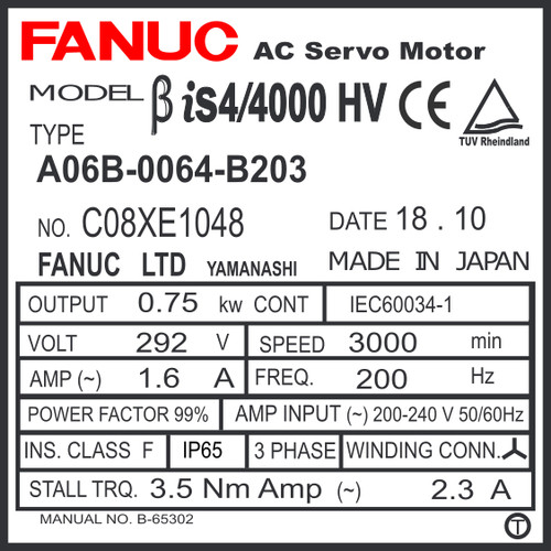 A06B-0064-B203 - AC SERVO MDL BiS4/4000HV, ST, KEY, b128ia