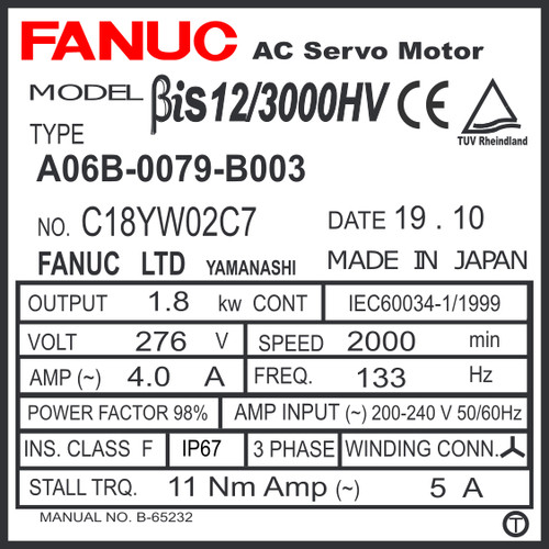 A06B-0079-B003 - AC SERVO MDL BiS12/3000HV, TPR, b128ia