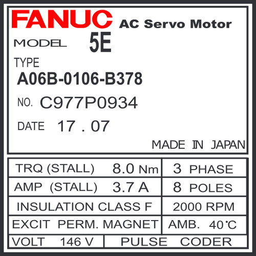 A06B-0106-B378 - AC SERVO MDL AE6/2000, ST, KEY, BRK, a8b