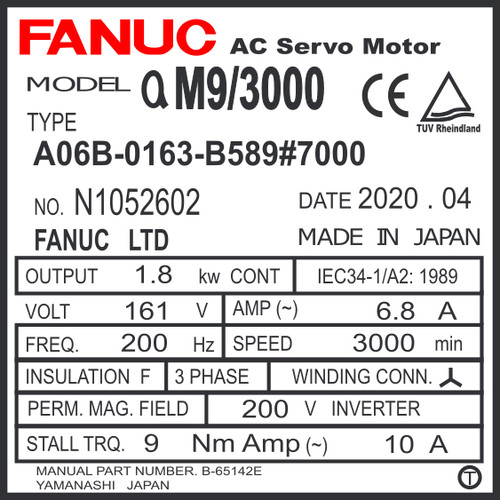 A06B-0163-B589#7000 - AC SERVO MDL AM9/3000, ST, KEY, a1000+S.C.