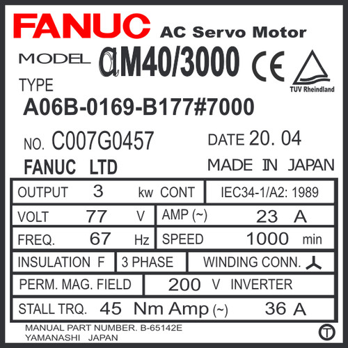 A06B-0169-B177#7000 - AC SERVO MDL AM40/3000, ST, SLK, BRK, i64