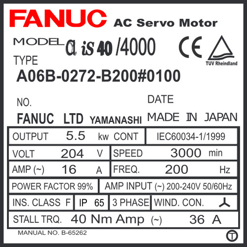 A06B-0272-B200#0100 - AC SERVO AiS40/4000, ST, KEY, a1000, IP67