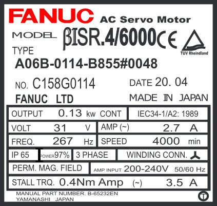 Fanuc A06B-0114-B855#0048 or A06B0114B855 AC Servo Motor - Fanucworld