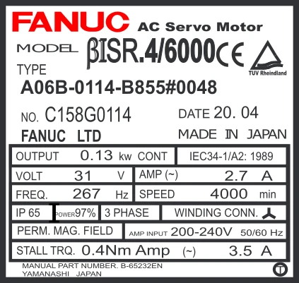 A06B-0114-B855#0048 - AC SERVO MDL BiS0.4/5000, ST, KEY, 90v BRK, b64ia