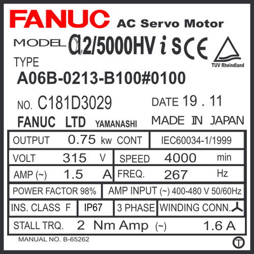 A06B-0213-B100#0100 - AC SERVO MDL AiS2/5000HV, ST, SLK, a1000, IP67