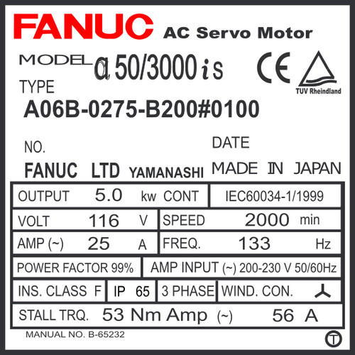 A06B-0275-B200#0100 - AC SERVO MDL AiS50/3000, ST, KEY, a1000, IP67