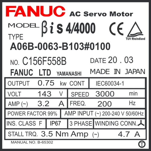 A06B-0063-B103#0100 - AC SERVO MDL BiS4/4000, ST, SLK, b128ia, IP67
