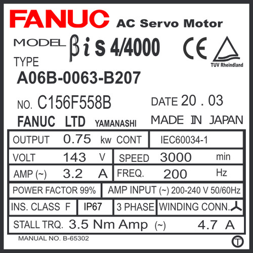 A06B-0063-B207 - AC SERVO MDL BiSc4/4000 ST, KEY, BiA 128