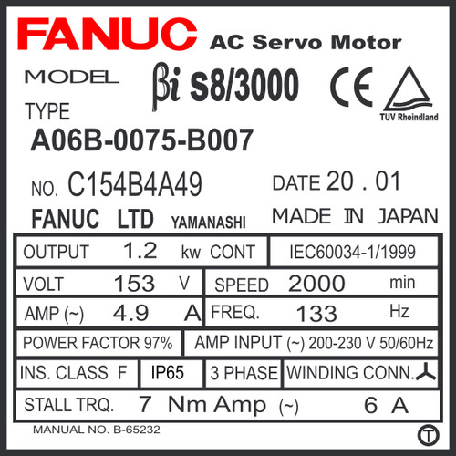 A06B-0075-B007 - AC SERVO MDL BiSc8/3000, TPR, BiA128