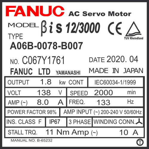 A06B-0078-B007 - AC SERVO MDL BiSc12/3000, TPR, BiA128