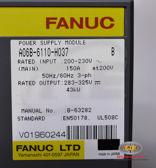 Fanuc A06B-6110-H037 or A06B6110H037 Power Supply Module - Fanucworld