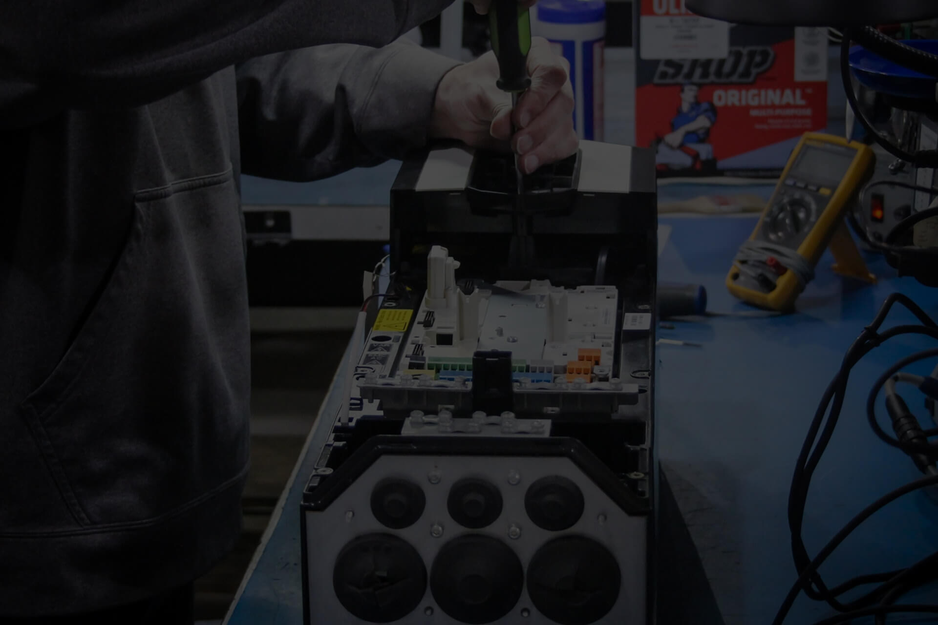 Close-up of Fanuc spindle drive repair