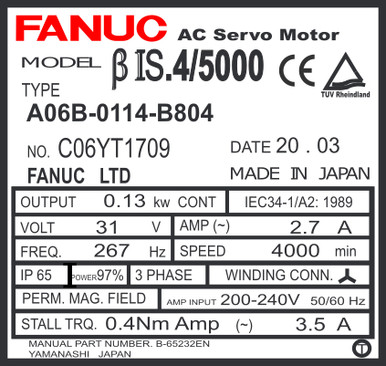 Fanuc A06B-0114-B804 or A06B0114B804 AC Servo Motor - Fanucworld