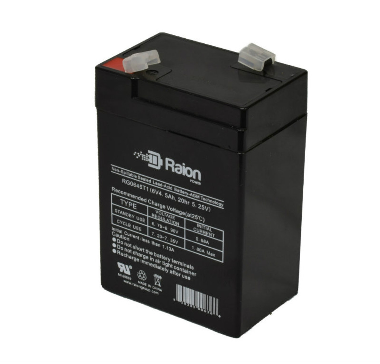 Raion Power RG0645T1 6V 4.5Ah Replacement Battery Cartridge for Criticare Systems 502, 504, 506 Pulse Oximeter