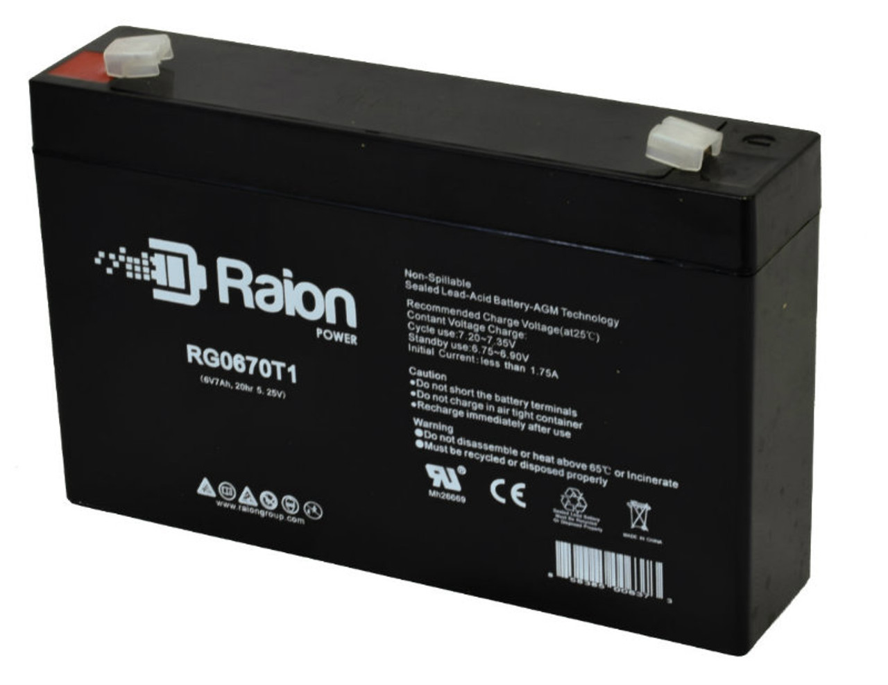 Raion Power RG0670T1 6V 7Ah Replacement Battery Cartridge for Hewlett Packard M1702A Pagewriter EKG medical equipment