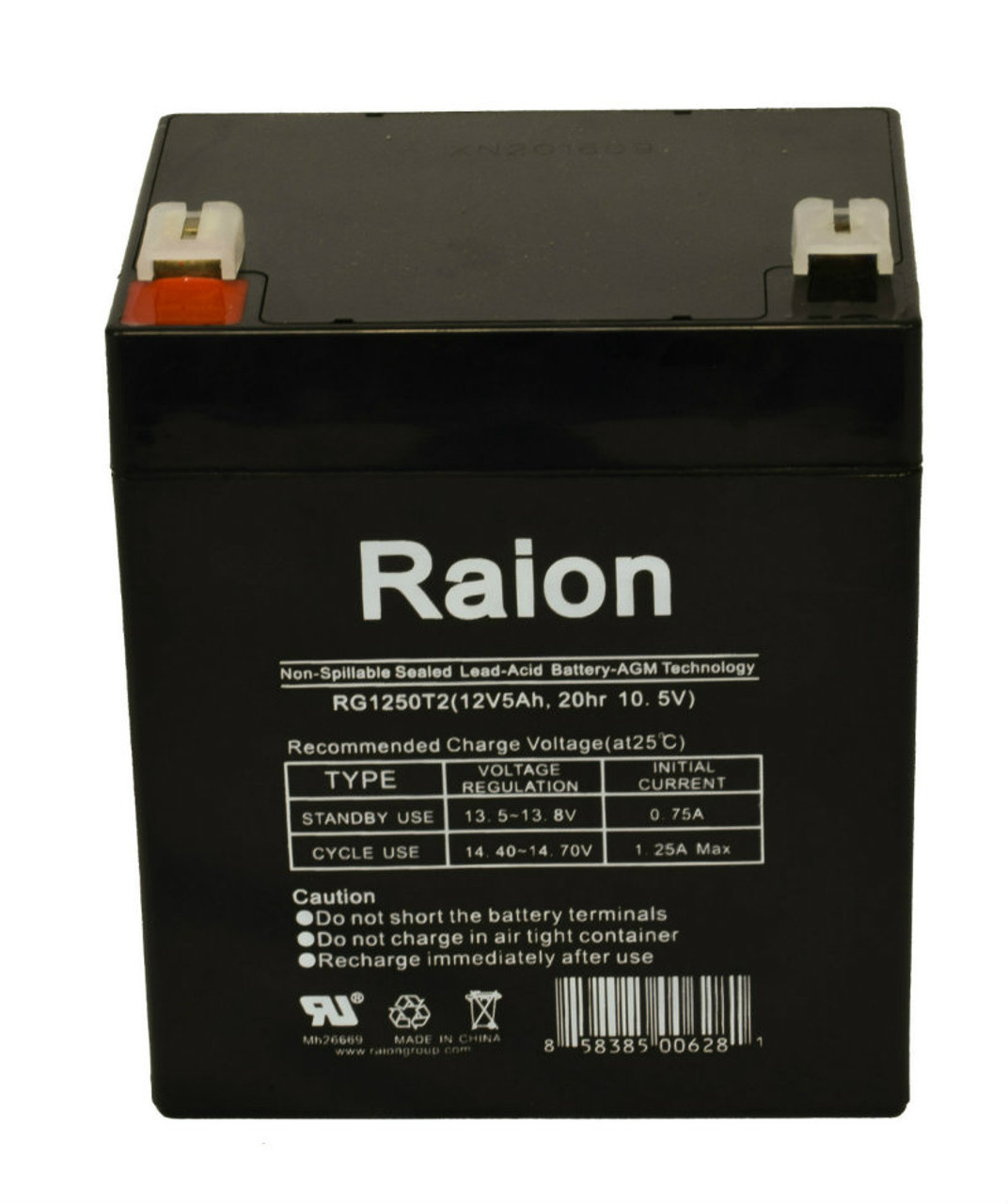 Raion Power 12V 5Ah SLA Battery With T1 Terminals For Novametrix 1200 CO2 Monitor