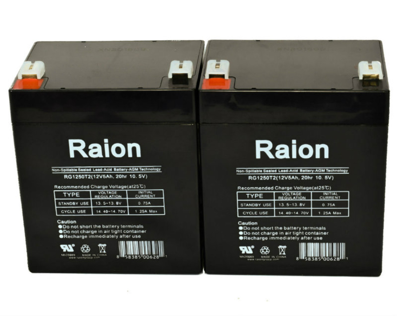 Raion Power RG1250T1 12V 5Ah Medical Battery for Novametrix 903 ECG and Apnea Monitor - 2 Pack