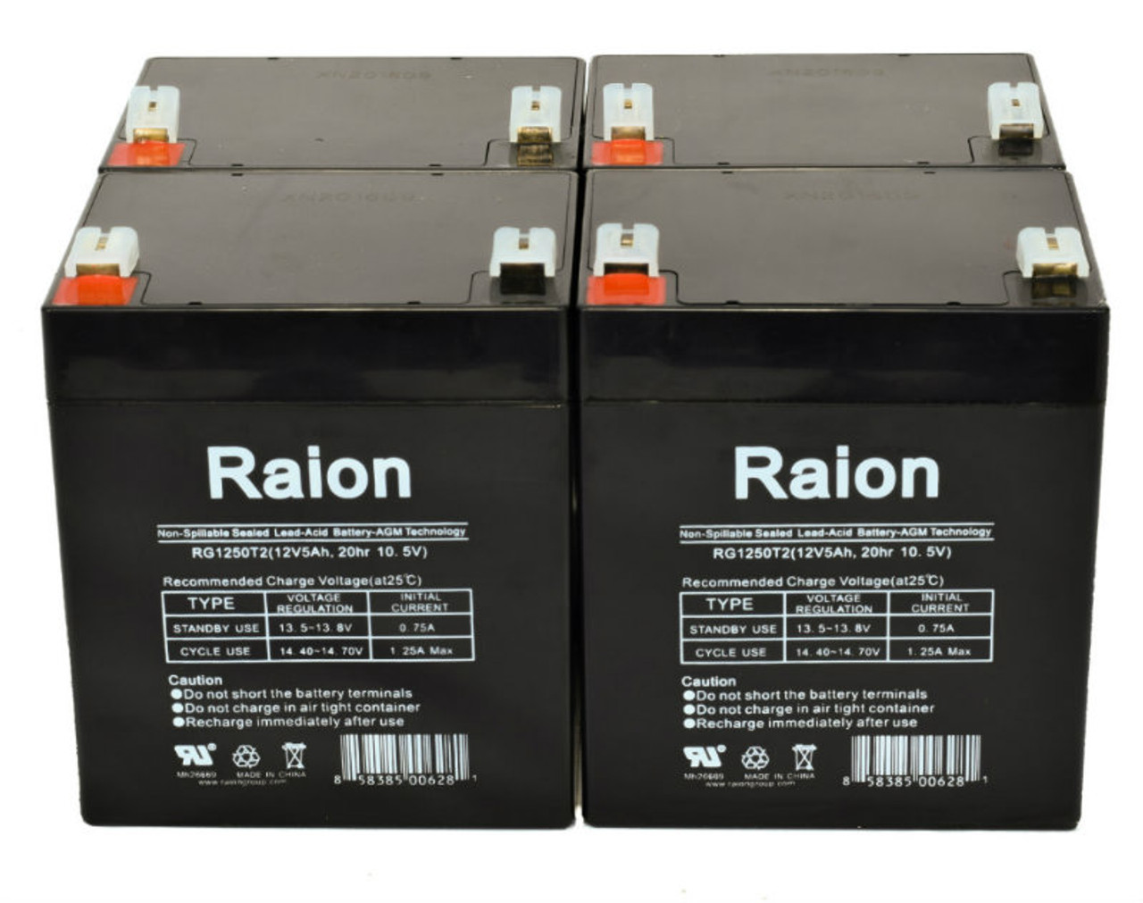 Raion Power RG1250T1 12V 5Ah Medical Battery for Allied Healthcare G178 Portable Suction Unit - 4 Pack