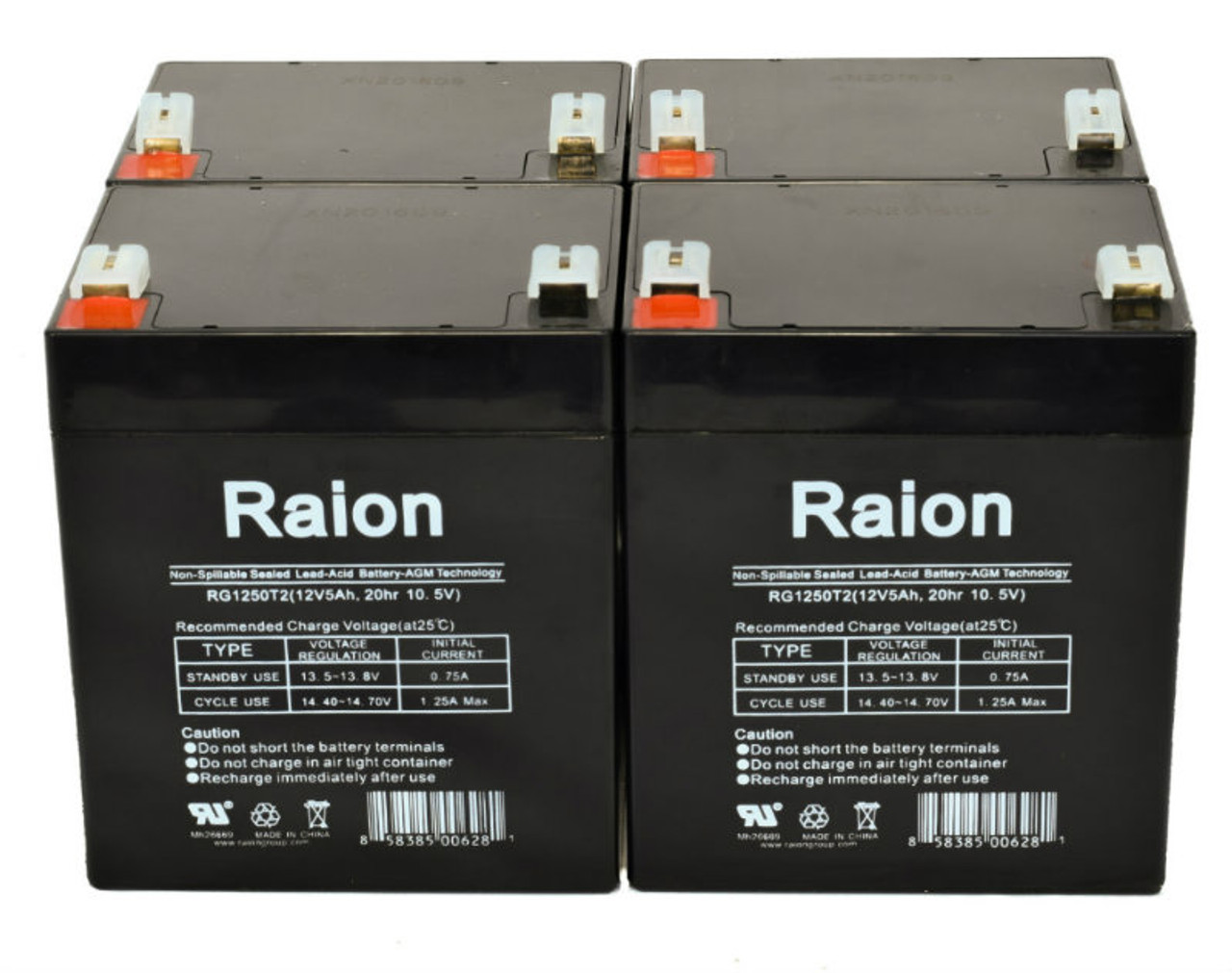 Raion Power RG1250T1 12V 5Ah Medical Battery for Apex Dynamics Model 650 Lift - 4 Pack