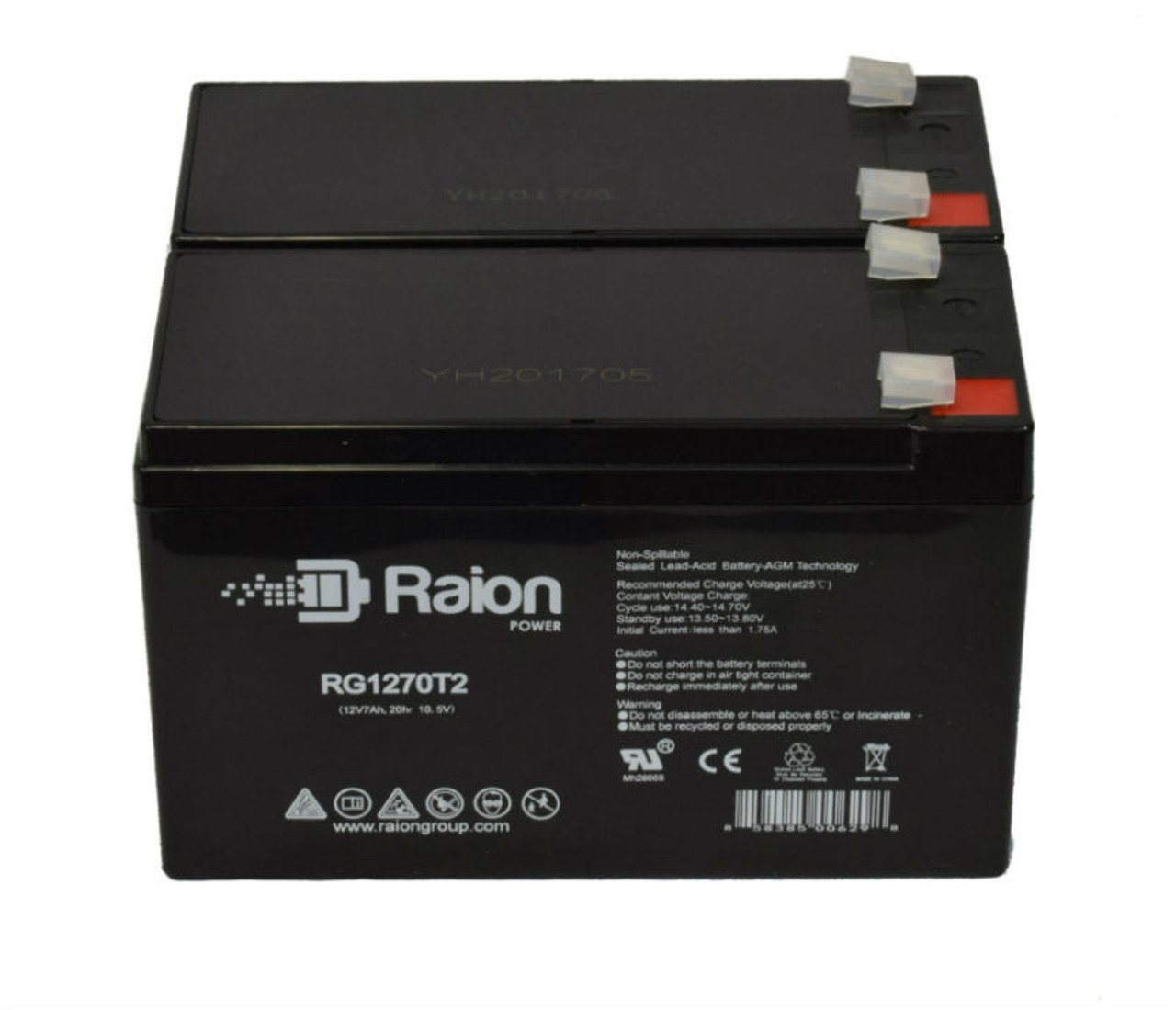 Raion Power Replacement 12V 7Ah Battery for Arjo-Century Maxi-Sky 1000 Ceiling Lift - 2 Pack