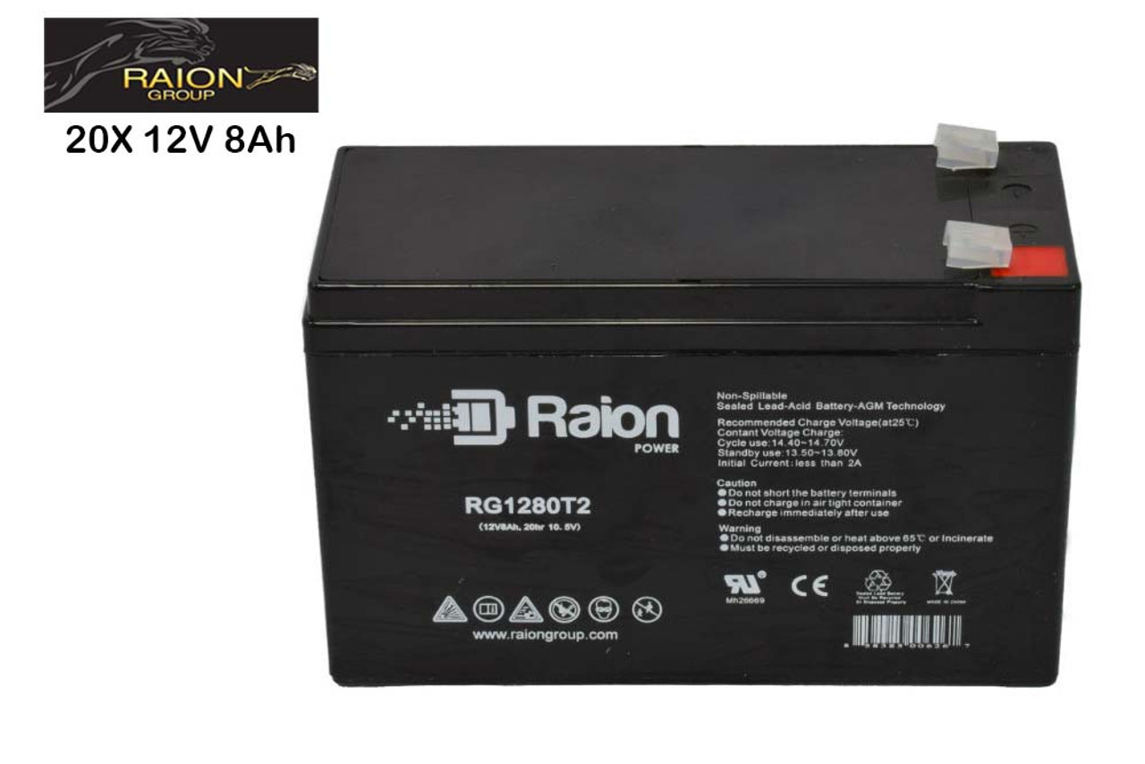 Raion Power Replacement 12V 8Ah RG1280T1 Battery for Shimadzu MUX-200D Portable X-Ray - 20 Pack