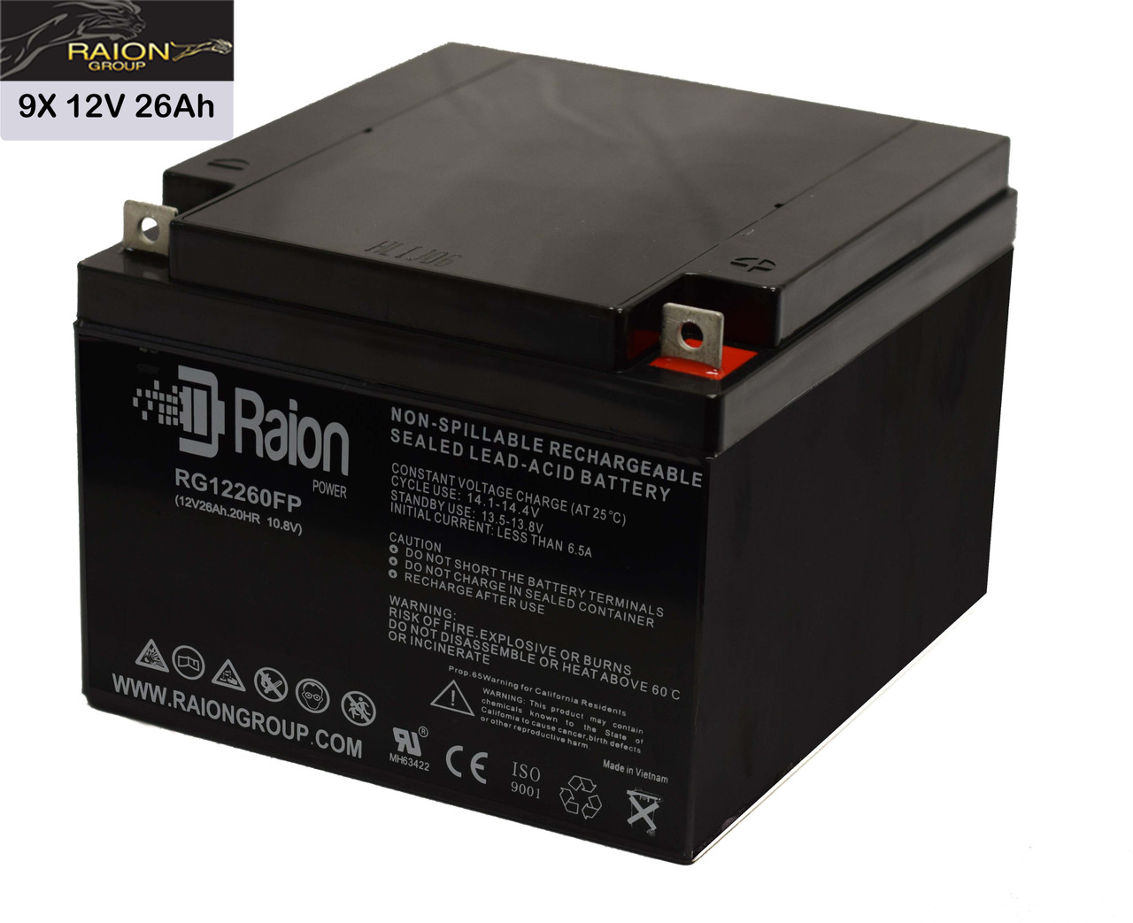 Raion Power Replacement 12V 26Ah RG12260FP Battery for GE Medical Systems AMX IV - 9 Pack