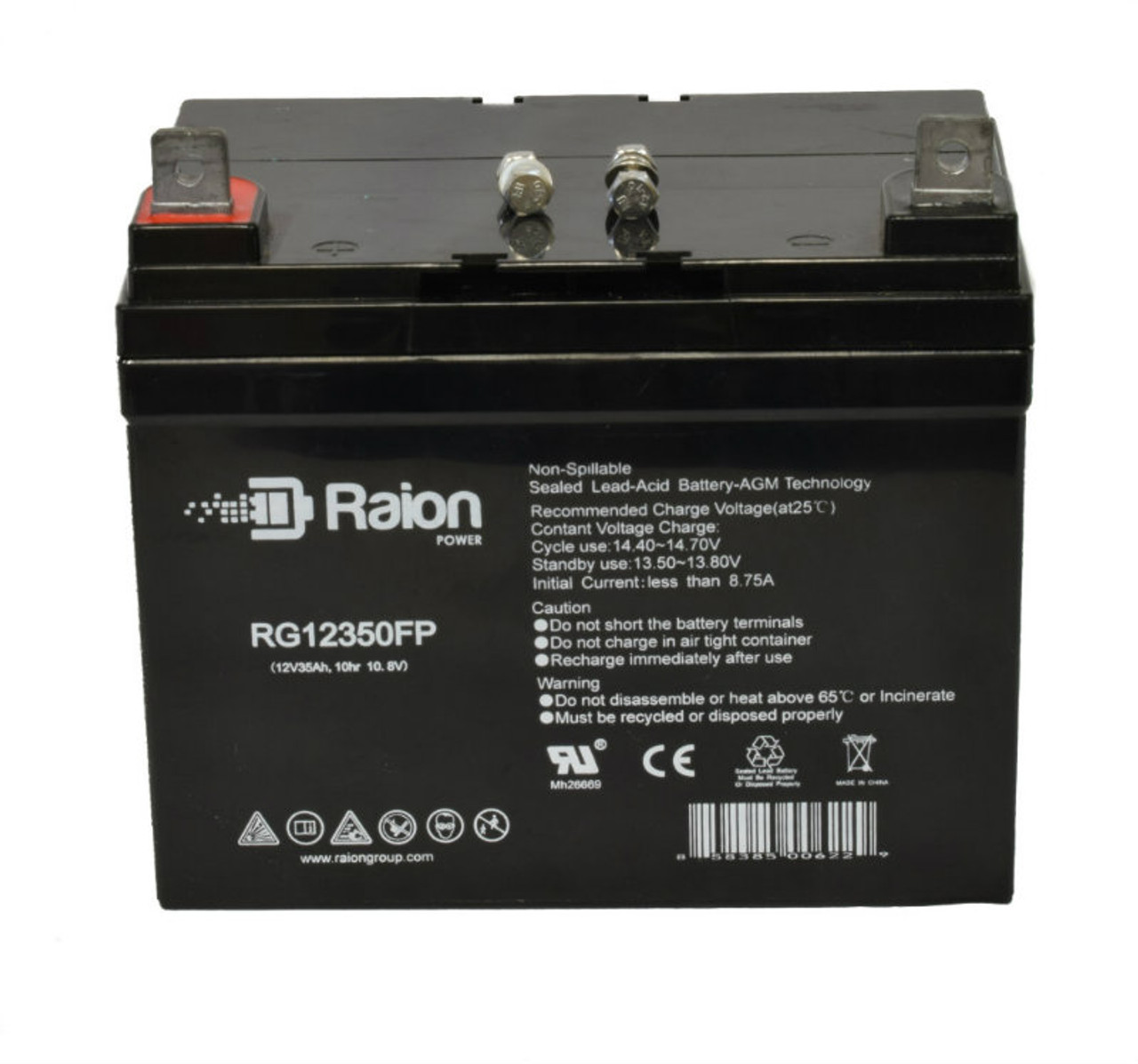 Raion Power RG12350FP 12V 35Ah Lead Acid Battery for Guardian Products Inc. Hoyer Lifter