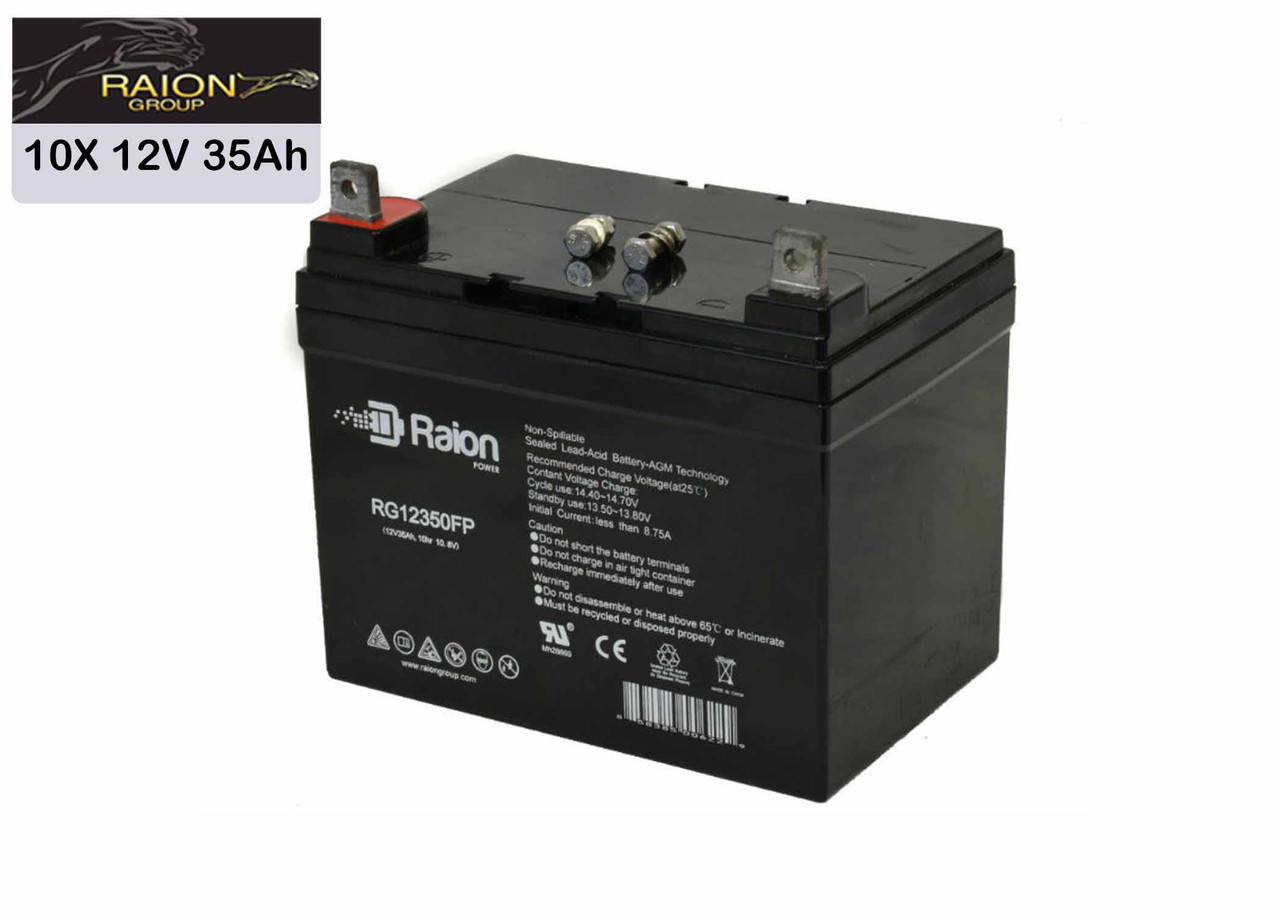 Raion Power Replacement 12V 35Ah RG12350FP Battery for Picker International Meteor Portable X-Ray - 10 Pack