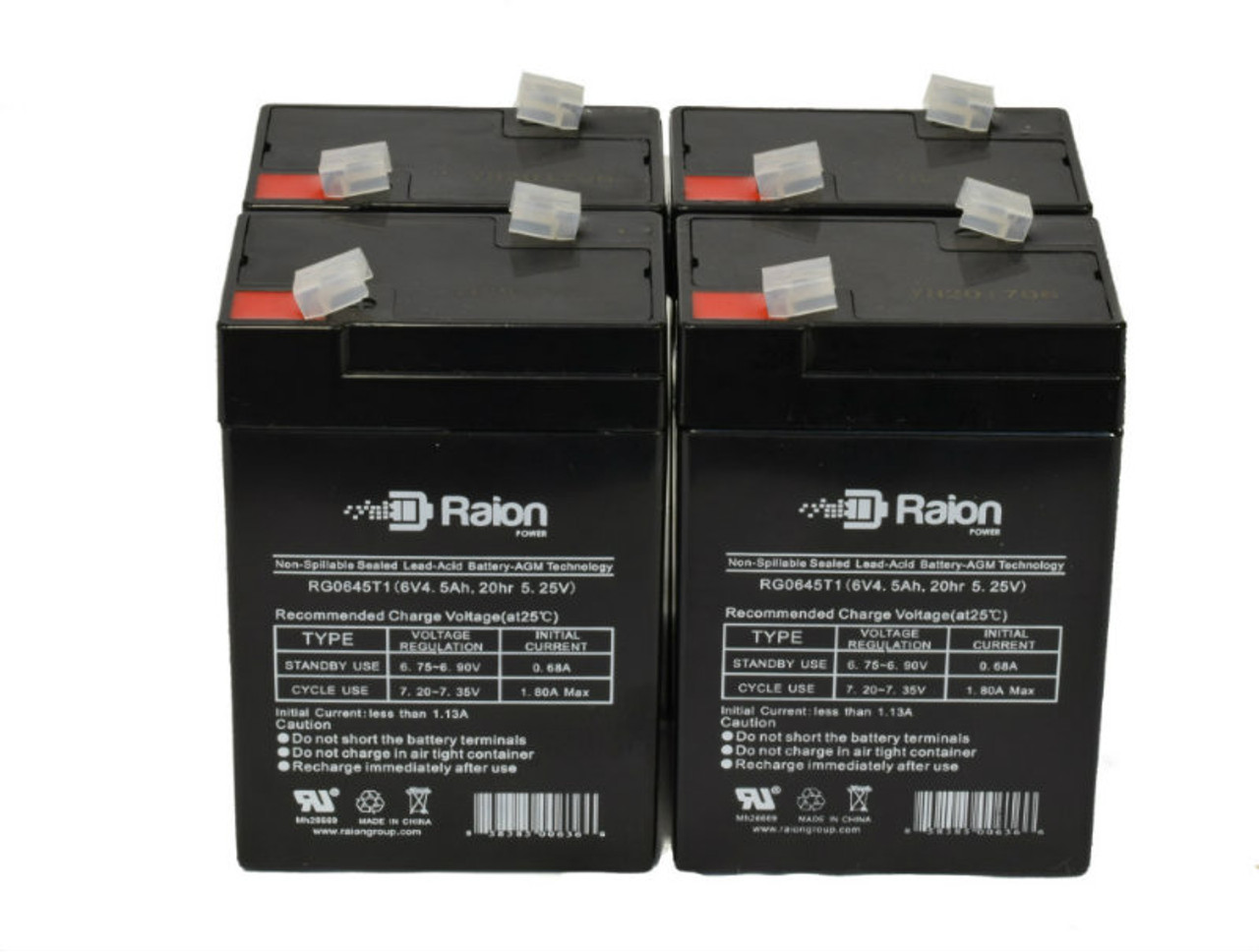Raion Power 6V 4.5Ah Replacement Emergency Light Battery for Astralite 20-0008 - 4 Pack