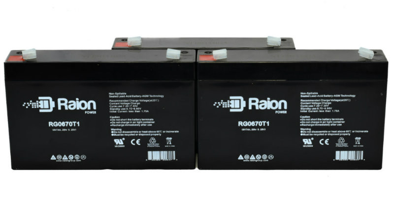 Raion Power RG0670T1 6V 7Ah Replacement Emergency Light Battery for Emergi-Lite M2 6M2 - 3 Pack
