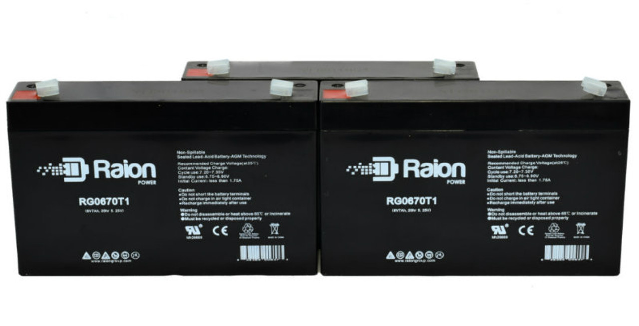 Raion Power RG0670T1 6V 7Ah Replacement Emergency Light Battery for Lightalarms E8 - 3 Pack