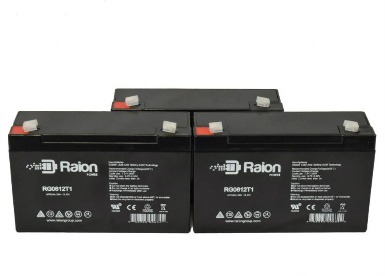 Raion Power RG06120T1 Replacement Emergency Light Battery for Douglas Guardian DG6-12 - 3 Pack