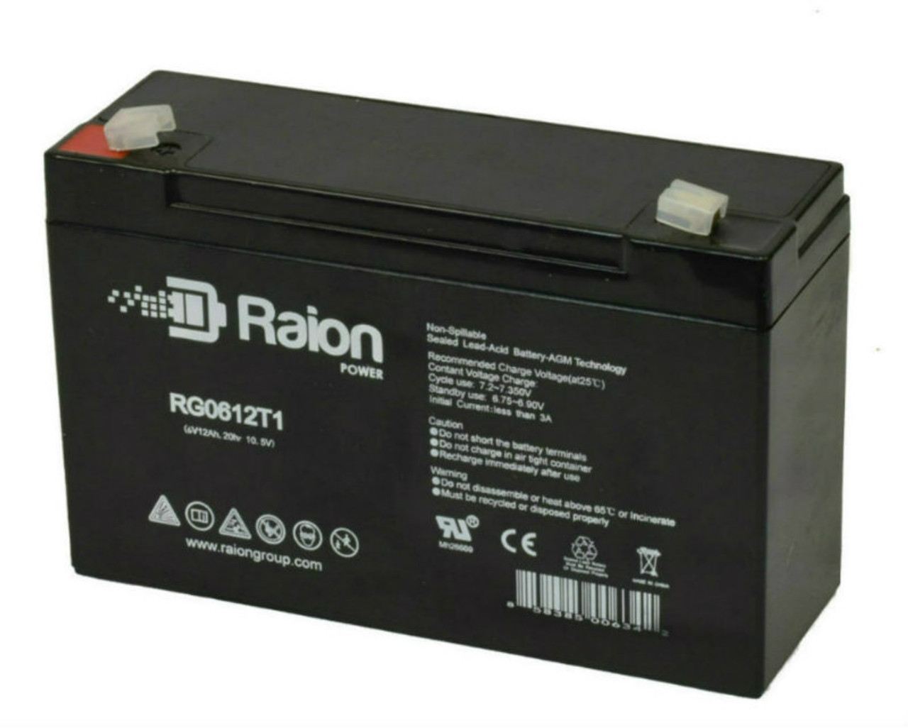 Raion Power RG06120T1 Replacement 6V 12Ah Emergency Light Battery for Dual Lite 12-805