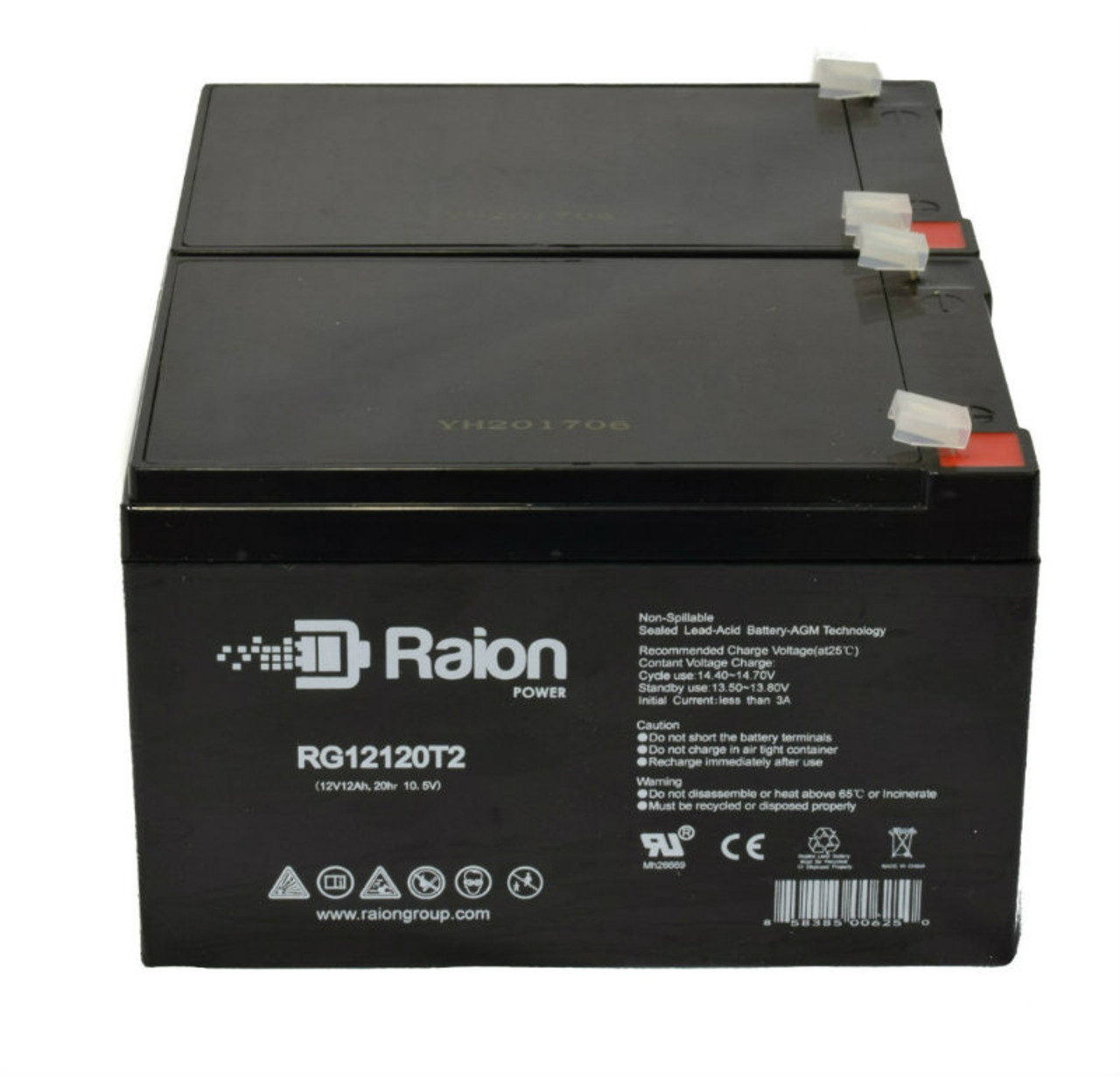 Raion Power RG12120T2 Replacement Emergency Light Battery for Dyna-Ray 12 - 2 Pack