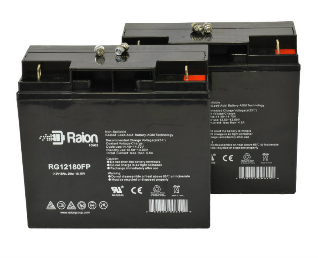 Raion Power Replacement RG12180FP 12V 18Ah Emergency Light Battery for Teledyne 118-0015 - 2 Pack