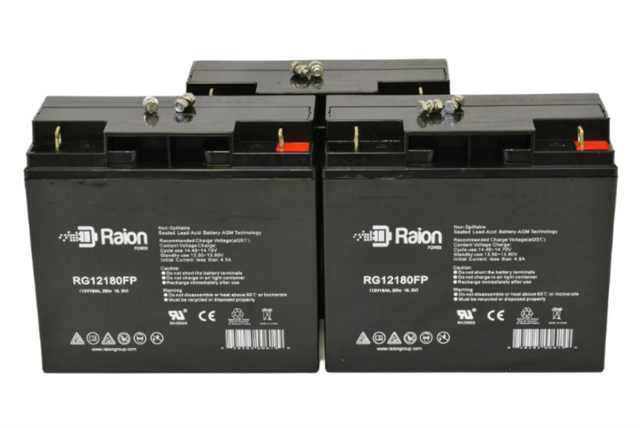 Raion Power Replacement RG12180FP 12V 18Ah Emergency Light Battery for Hubbell 12-582 - 3 Pack