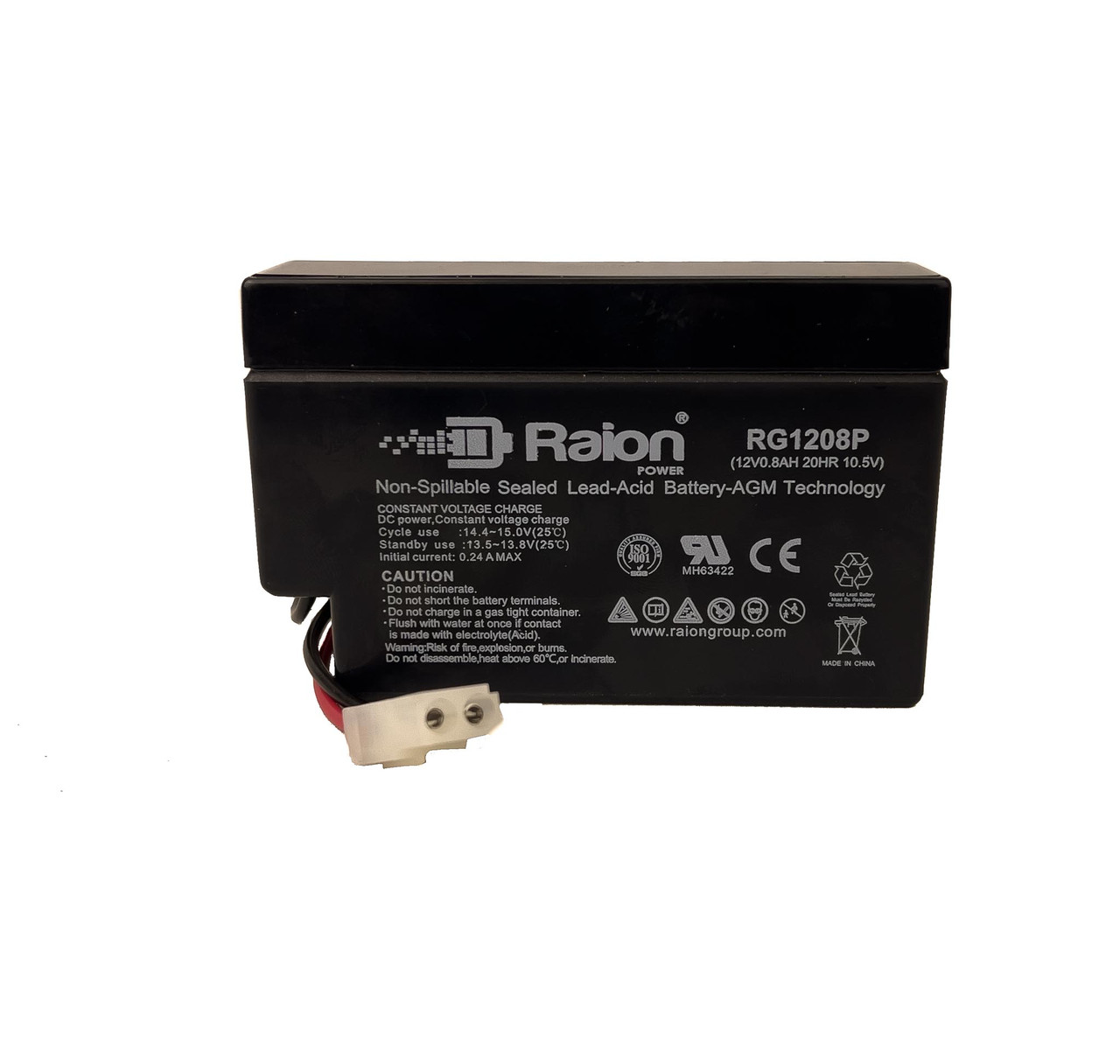 Raion Power 12V 0.8Ah SLA Battery With T1 Terminals For Ademco Alarm Net