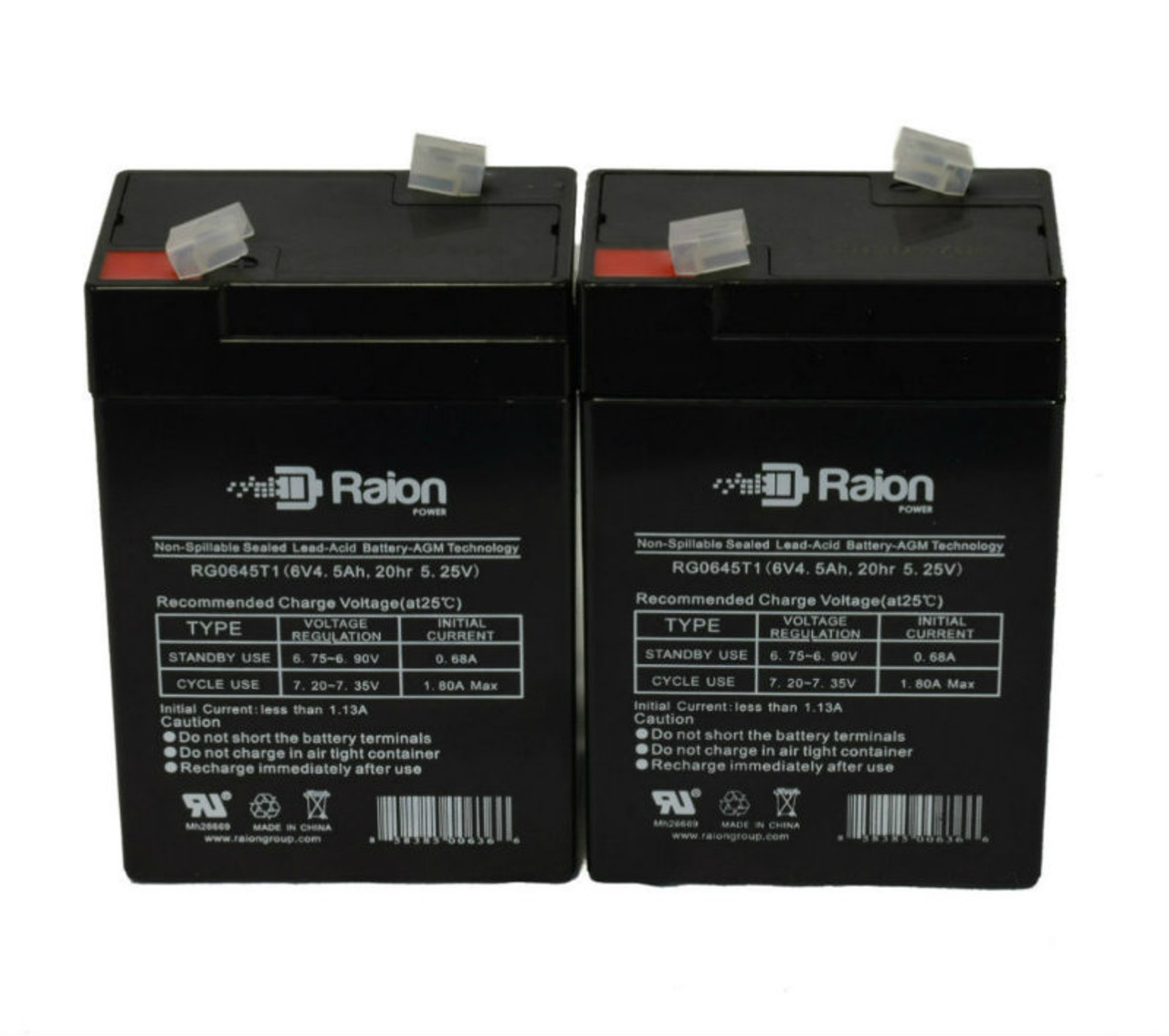 Raion Power RG0645T1 6V 4.5Ah Replacement Battery Cartridge for Best Choice Products SKY4768 12V Bentley Exp 12 White - 2 Pack