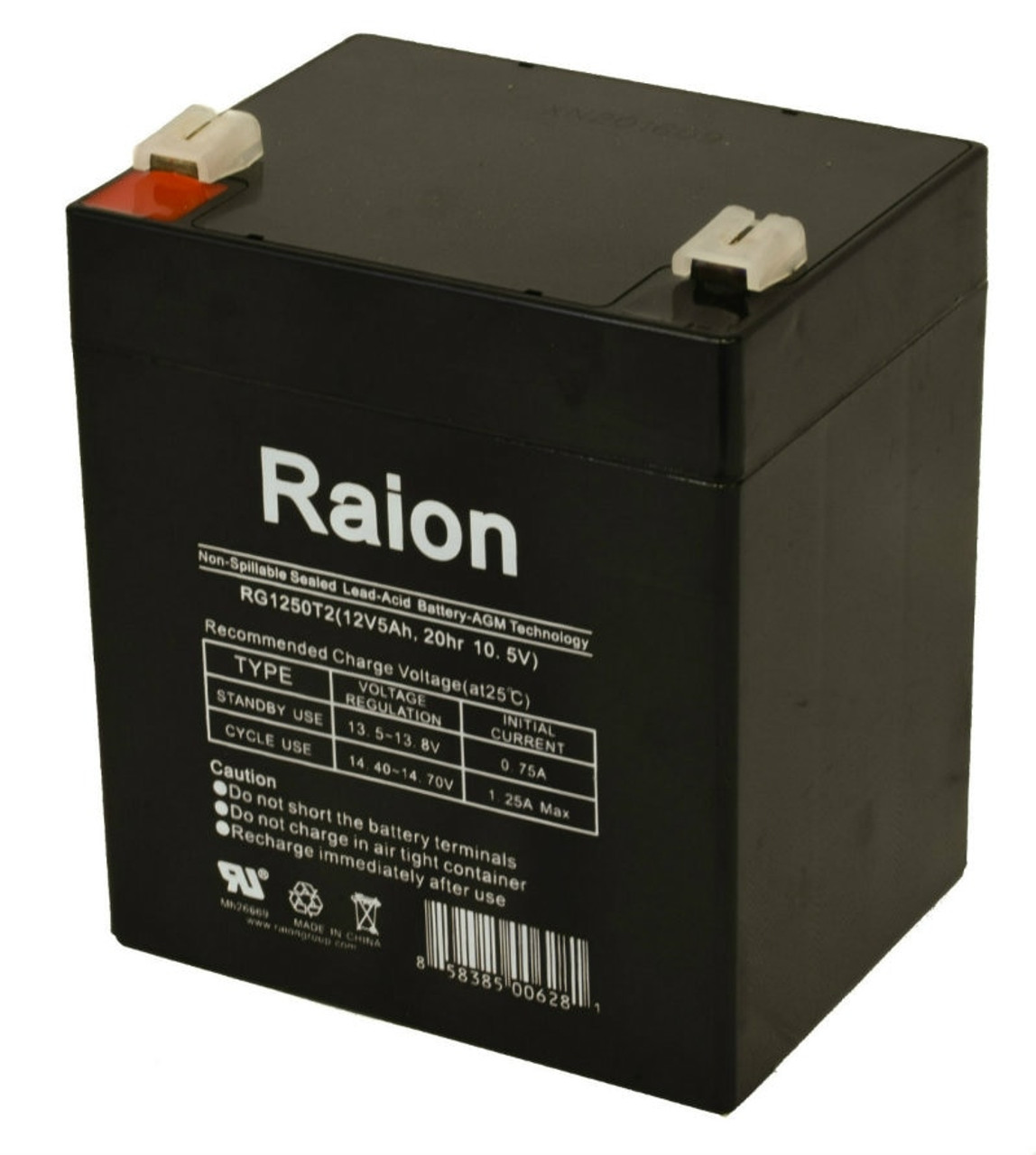 Raion Power RG1250T2 12V 5Ah Sealed Lead Acid Battery With T2 Terminals