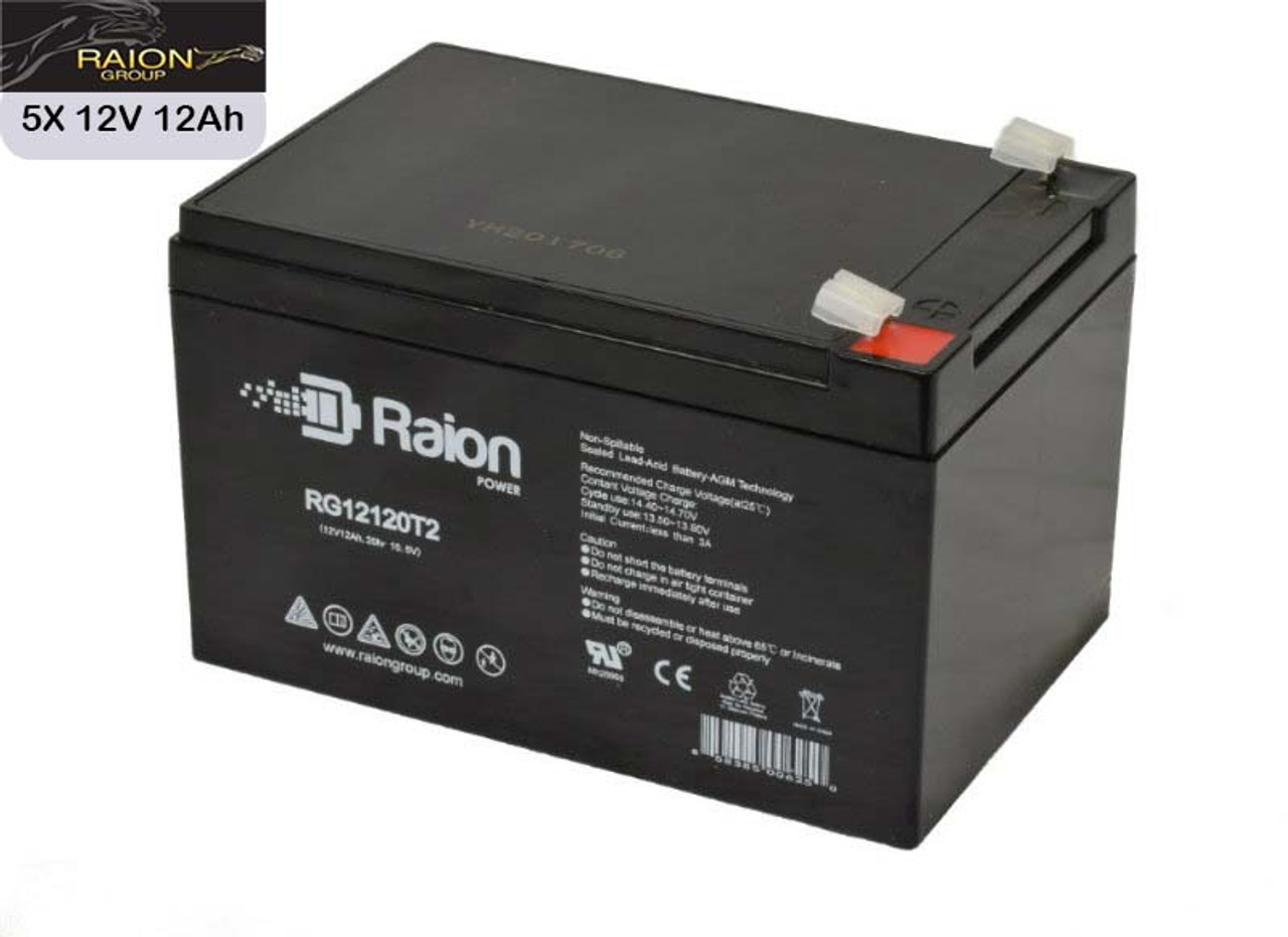 Raion Power 12V 12Ah Non-Spillable Compatible Replacement Battery for Daymak Monaco eBike - 5 Pack