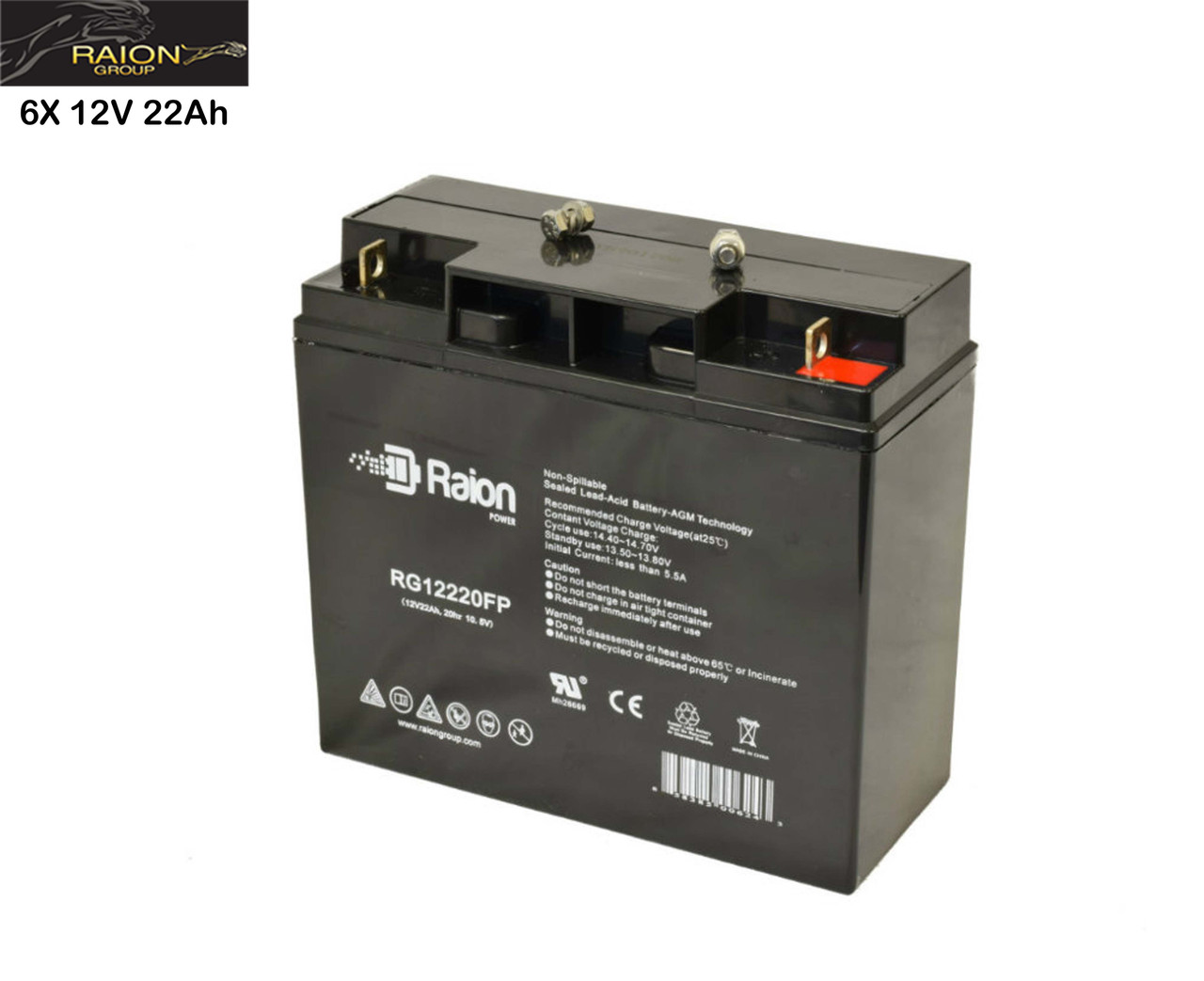 Raion Power Replacement 12V 22Ah Battery for AWC Max - 6 Pack