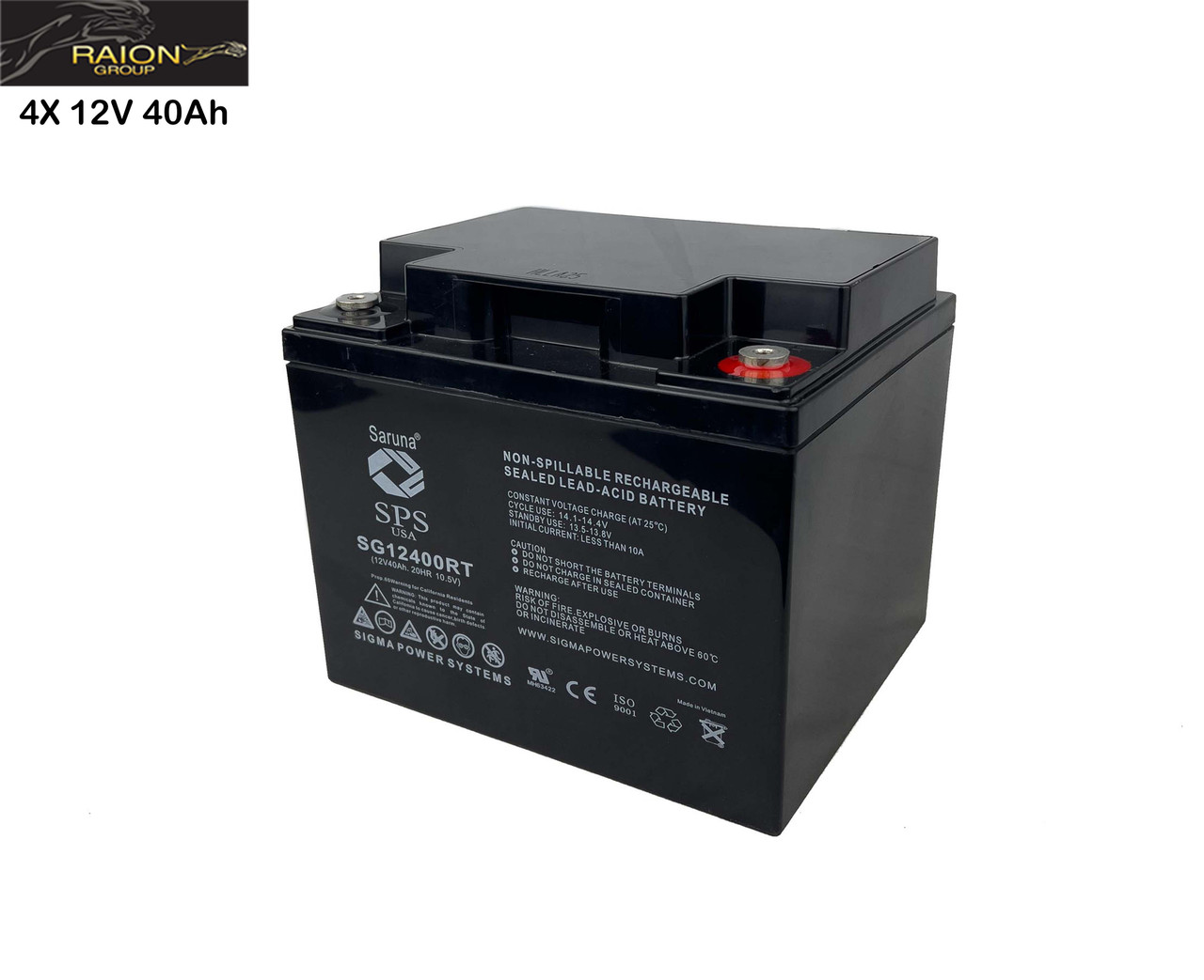 Raion Power Replacement 12V 40Ah Battery for Bravo EVT-4000e - 4 Pack