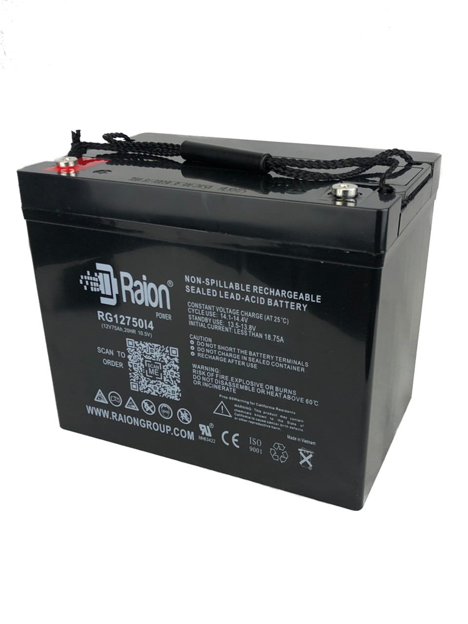 Raion Power RG12750I4 12V 75Ah Lead Acid Battery for Daymak Boomerbuggy Covered